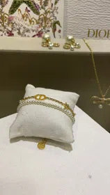 Dior gold diamond star pearl chain double bracelet-3704  